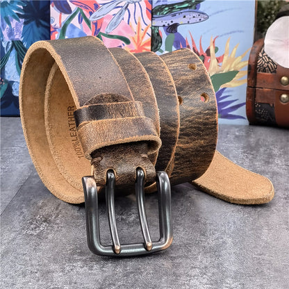 Black-B / 95 cm Retro Style Genuine Leather Belt for Men - skyjackerz