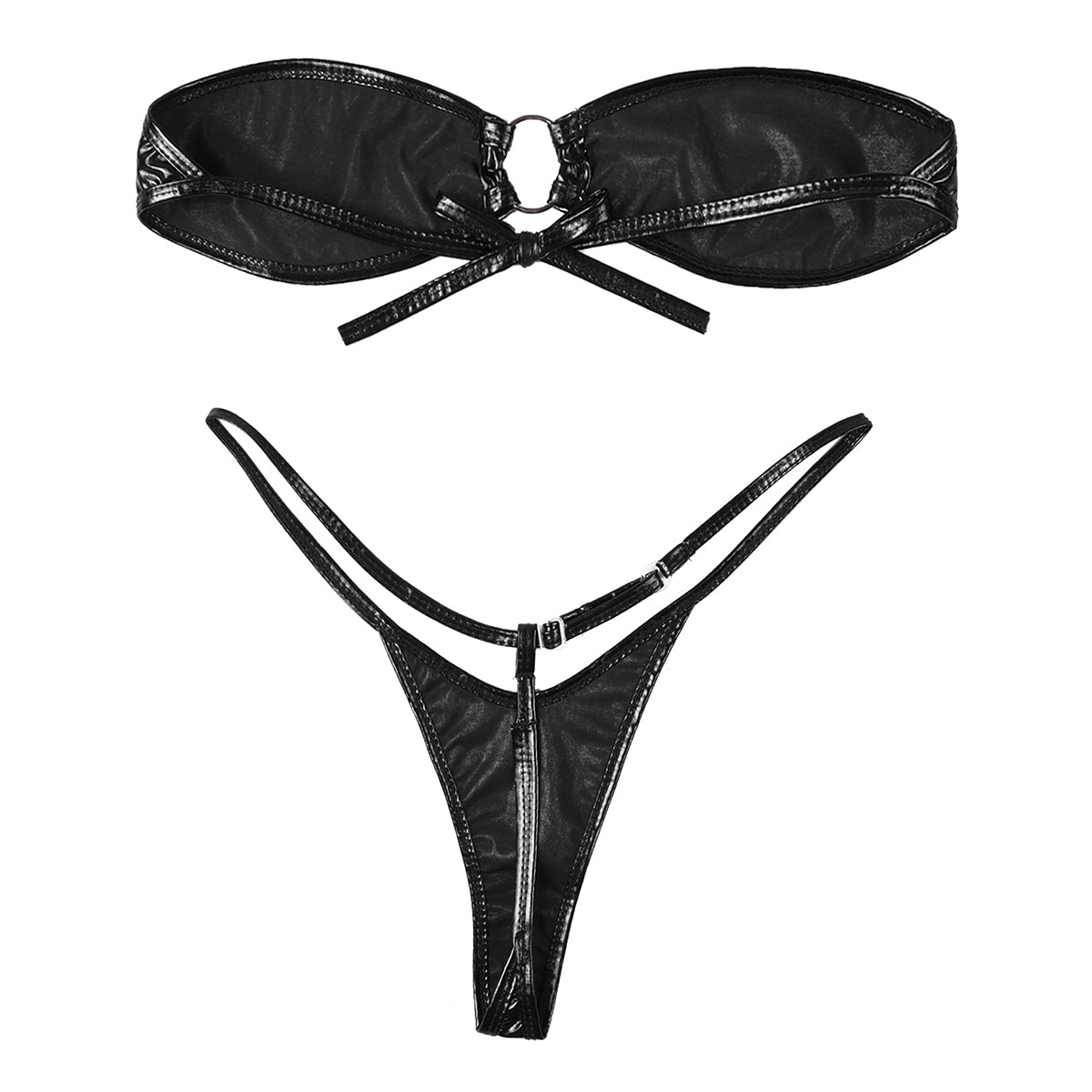 Women's Shiny Leather Bikini Set - skyjackerz