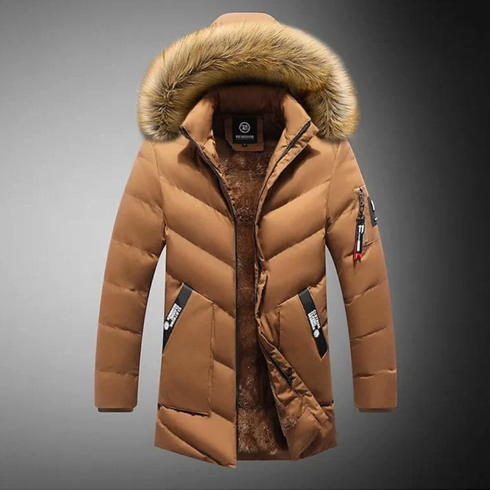 Khaki / L Winter Men's Hooded Long Jacket - skyjackerz