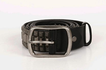 Black / 105 cm Men's Heavy Metal Rivet Leather Belt - skyjackerz