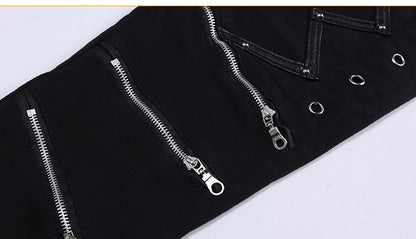 Men's Black Patchwork Leather Jeans - skyjackerz