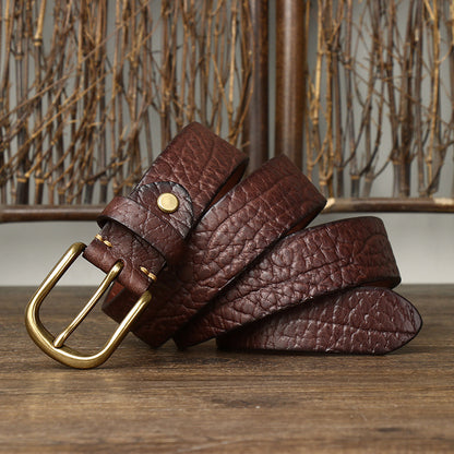 Black / 100 cm Men's Embossed Retro Leather Belt for Jeans - skyjackerz