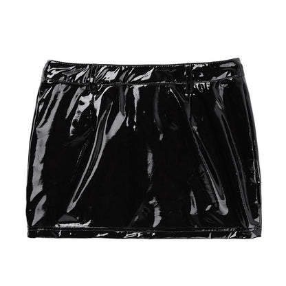 Women's Black Wet Look Mini Skirt - skyjackerz