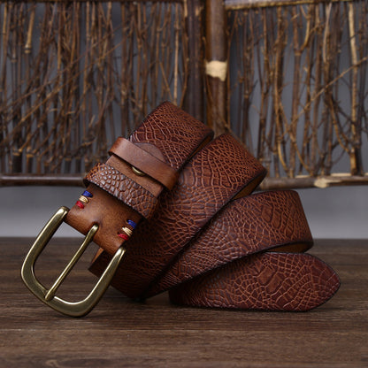 Men's Designer Brass Buckle Leather Belt - skyjackerz