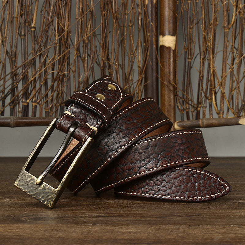 Designer Havey Brass Buckle Leather Belt For Men - skyjackerz