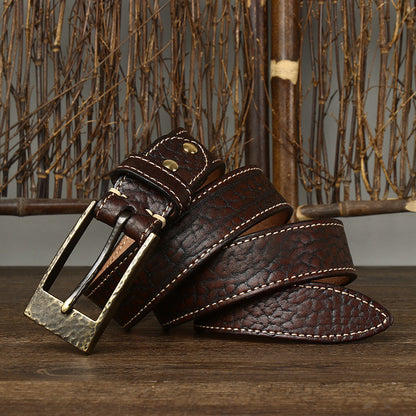 Black / 100 cm Men's Designer Belt with Heavy Brass Buckle - skyjackerz