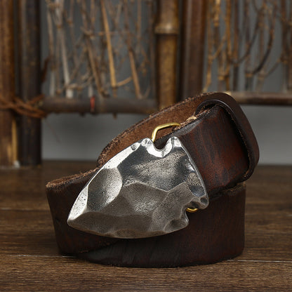 Coffee / 105 cm Men's Alloy Buckle Leather Belt with Arrow Design - skyjackerz