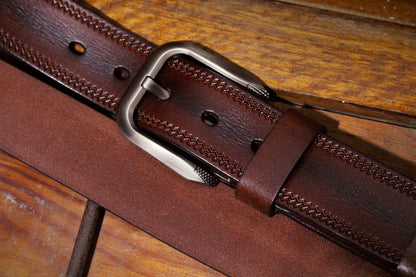 Red Brown / 100 cm Luxury Full Grain Leather Belt for Men - skyjackerz
