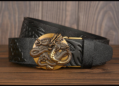 Black / 105 cm Luxury Designer Dragon Leather Belt for Men - skyjackerz
