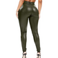 Dark-Green / S Women's Shiny Leather Pants - skyjackerz