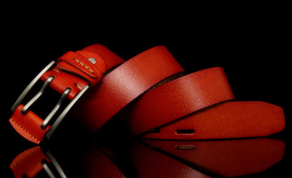 Black / 105 cm British Style Double Pin Leather Belt for Men - skyjackerz