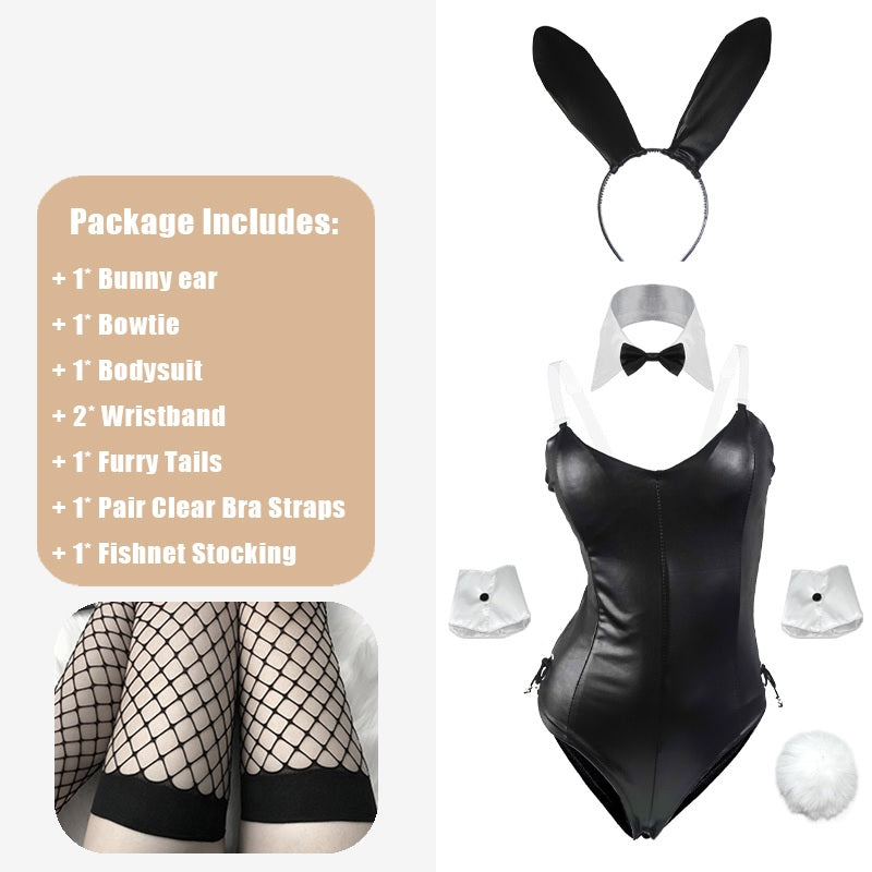 Black / With Default Mesh Pantyhose / M Cute Bunny Leather Set for Women - skyjackerz