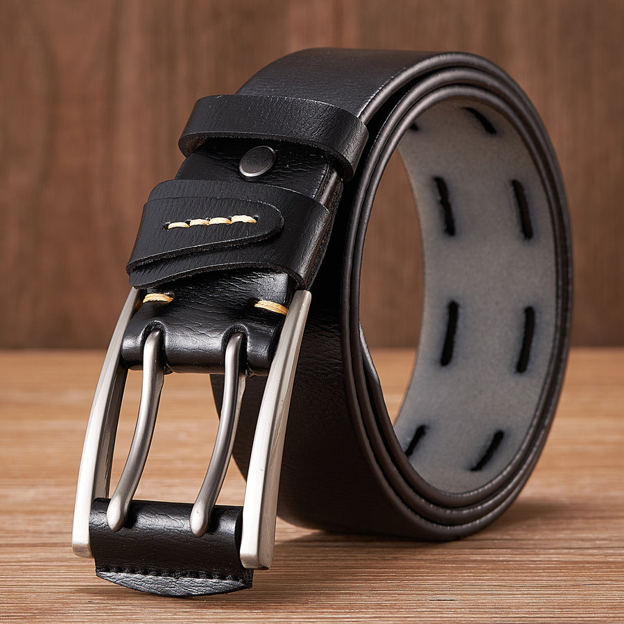 Coffee - 4.0 cm / 105 cm Men's Double Pin Buckle Fancy Leather Belt - skyjackerz