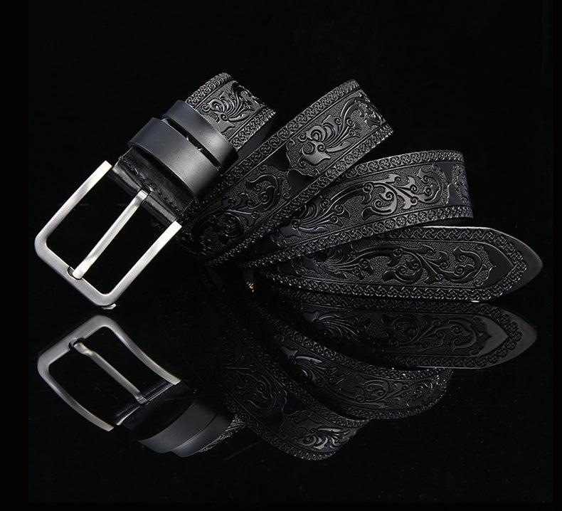 Black / 100 cm Men's Premium Embossing Leather Belt - skyjackerz
