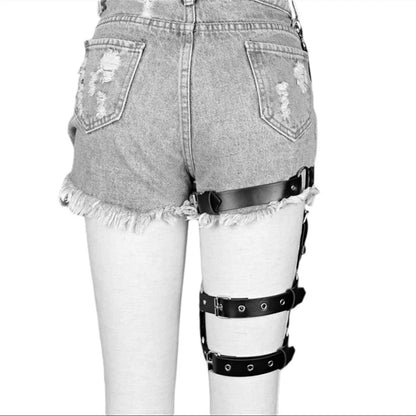 Women Leather Garter Leg Harness - skyjackerz