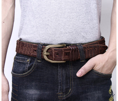 Coffee / 100 cm Luxury Vintage Pin Buckle Leather Belt for Men - skyjackerz