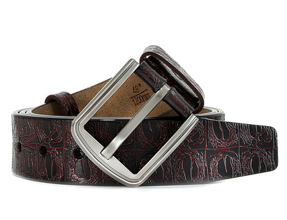 Black / 100 cm Men's Designer Embossed Genuine Leather Belt - skyjackerz