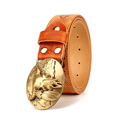 Orango / 105 cm Ethnic Style Men's Leather Belt for Jeans - skyjackerz