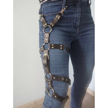 Women Leather Garter Leg Harness - skyjackerz