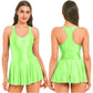 Fluorescent Green / S Women Leather Leotard Party Dress - skyjackerz