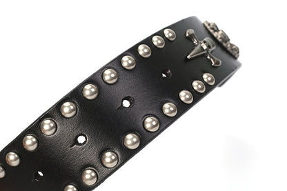 Black / 105 cm Men's Vintage Punk Style Leather Belt - skyjackerz