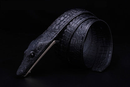 Black / 105 cm Men's Stylish Crocodile Leather Belt - skyjackerz