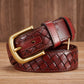 Red Brown / 100 cm Cowboy Braided Woven Leather Belt For Men - skyjackerz