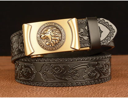Gold - Black / 105 cm Lion King Alloy Buckle Leather Belt For Men - skyjackerz