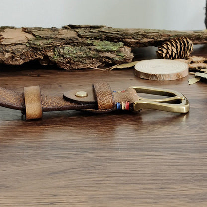 Khaki / 100 cm Men's Serpentine Strap Pin Buckle Leather Belt - skyjackerz