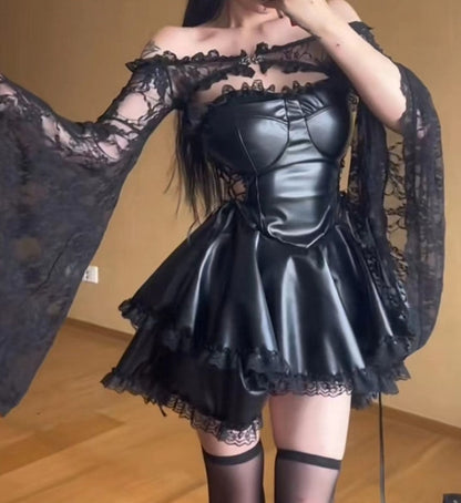 Women French Gothic Punk Leather Top - skyjackerz