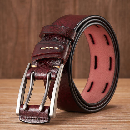Red Brown - 4.0 cm / 105 cm Men's Fancy Leather Belt with Double Pin Buckle - skyjackerz