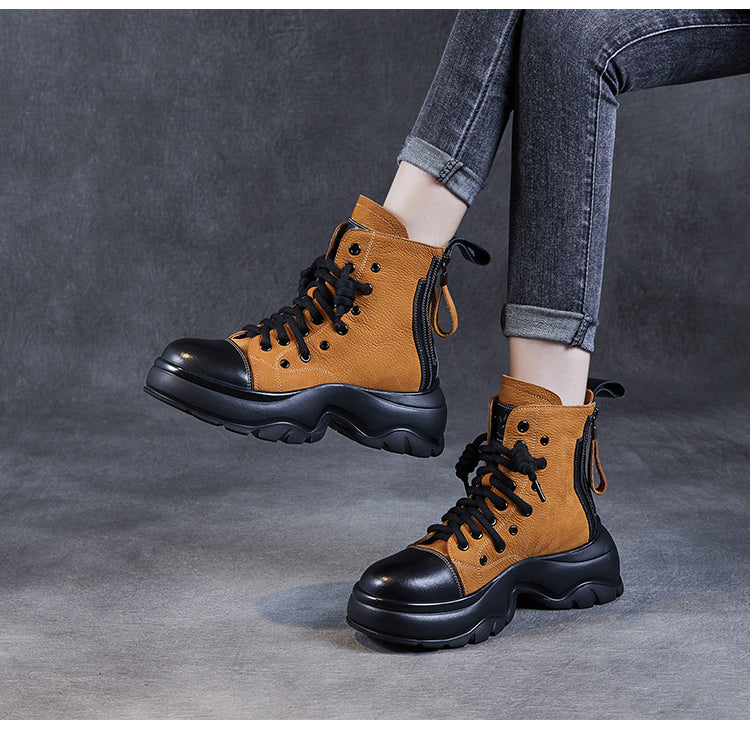 Women's Chunky Leather Boots - skyjackerz