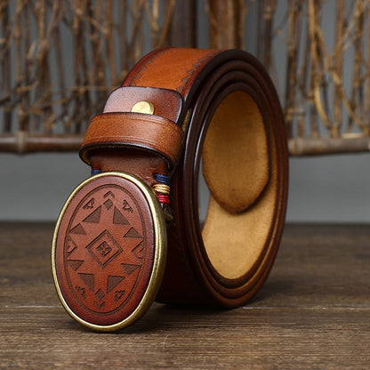 Red Brown / 100 cm Men's Business Leather Belt - Retro Style - skyjackerz