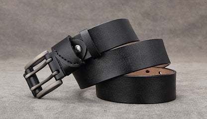 Men's Vintage Double Pin Buckle Leather Belt - skyjackerz