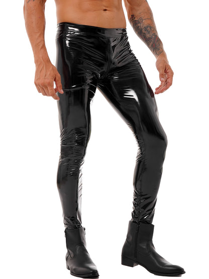 Black / S Men's Leather Zipper Pants - skyjackerz