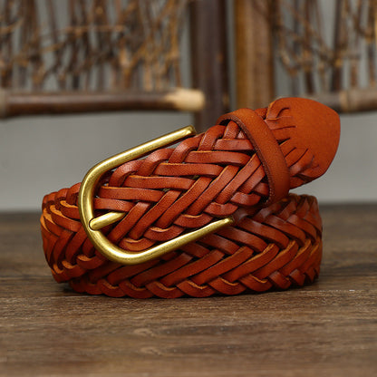Black / 100 cm Men's Designer Woven Leather Belt - skyjackerz