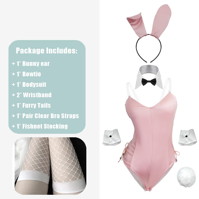 Pink / With Default Mesh Pantyhose / M Cute Bunny Leather Set for Women - skyjackerz