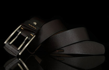 Black / 105 cm British Style Double Pin Leather Belt for Men - skyjackerz