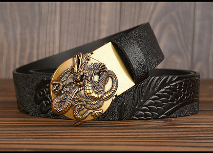 Black / 105 cm Luxury Designer Dragon Leather Belt for Men - skyjackerz