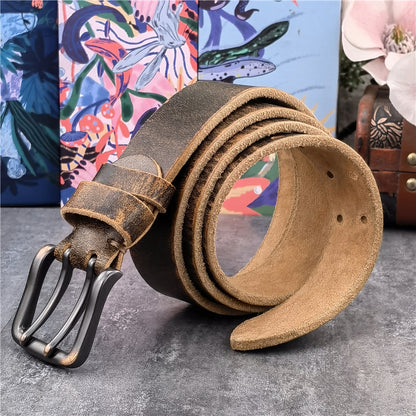 Black-B / 95 cm Retro Style Genuine Leather Belt for Men - skyjackerz