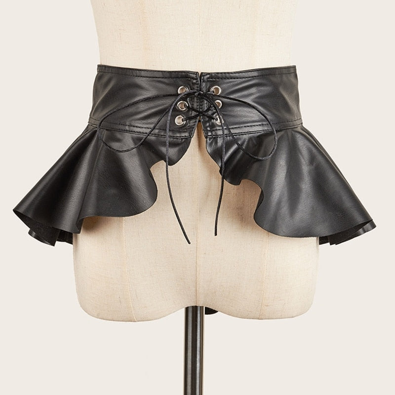 Women Leather Black Peplum Skirt - skyjackerz