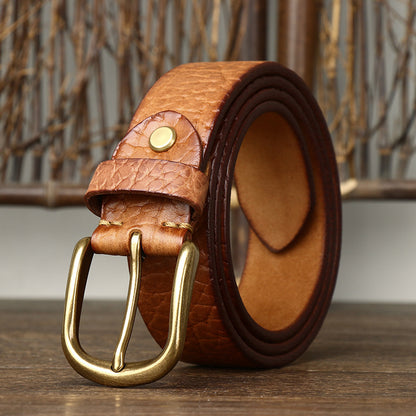 Khaki / 100 cm Men's Embossed Retro Leather Belt for Jeans - skyjackerz
