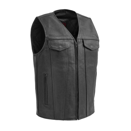 Black / Small Badlands Men's Motorcycle Leather Vest - skyjackerz