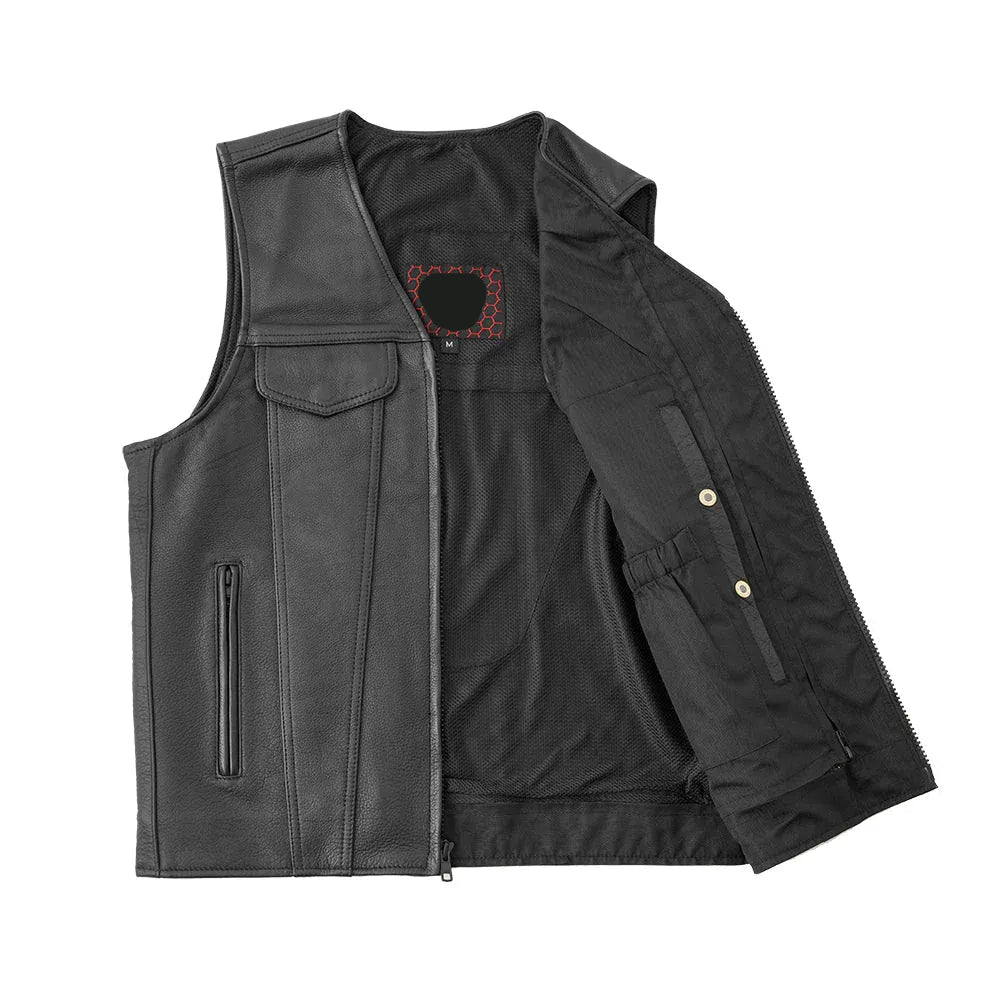 Black / Small Badlands Men's Motorcycle Leather Vest - skyjackerz