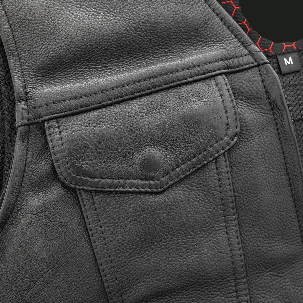 Black / Small Badlands Men's Motorcycle Leather Vest - skyjackerz
