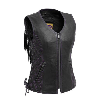 Black / X Small Bandida Women's Motorcycle Fringe Leather Vest - skyjackerz