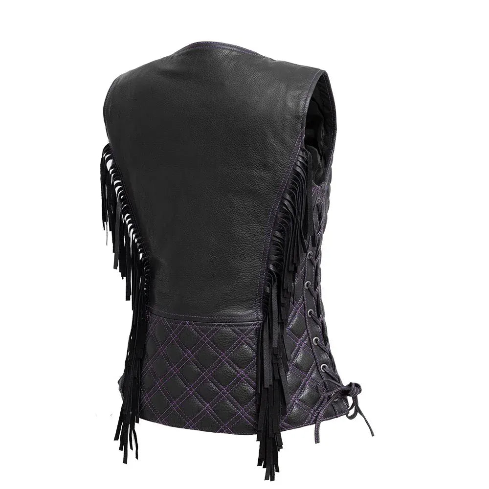 Black / X Small Bandida Women's Motorcycle Fringe Leather Vest - skyjackerz