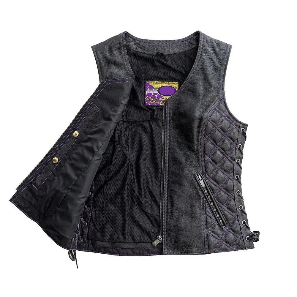 Black / X Small Bandida Women's Motorcycle Fringe Leather Vest - skyjackerz