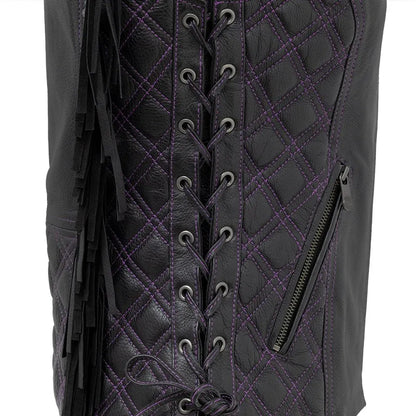 Black / X Small Bandida Women's Motorcycle Fringe Leather Vest - skyjackerz