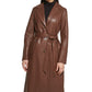 Small Belted Leather Trench Coat with Faux Fur Collar - skyjackerz